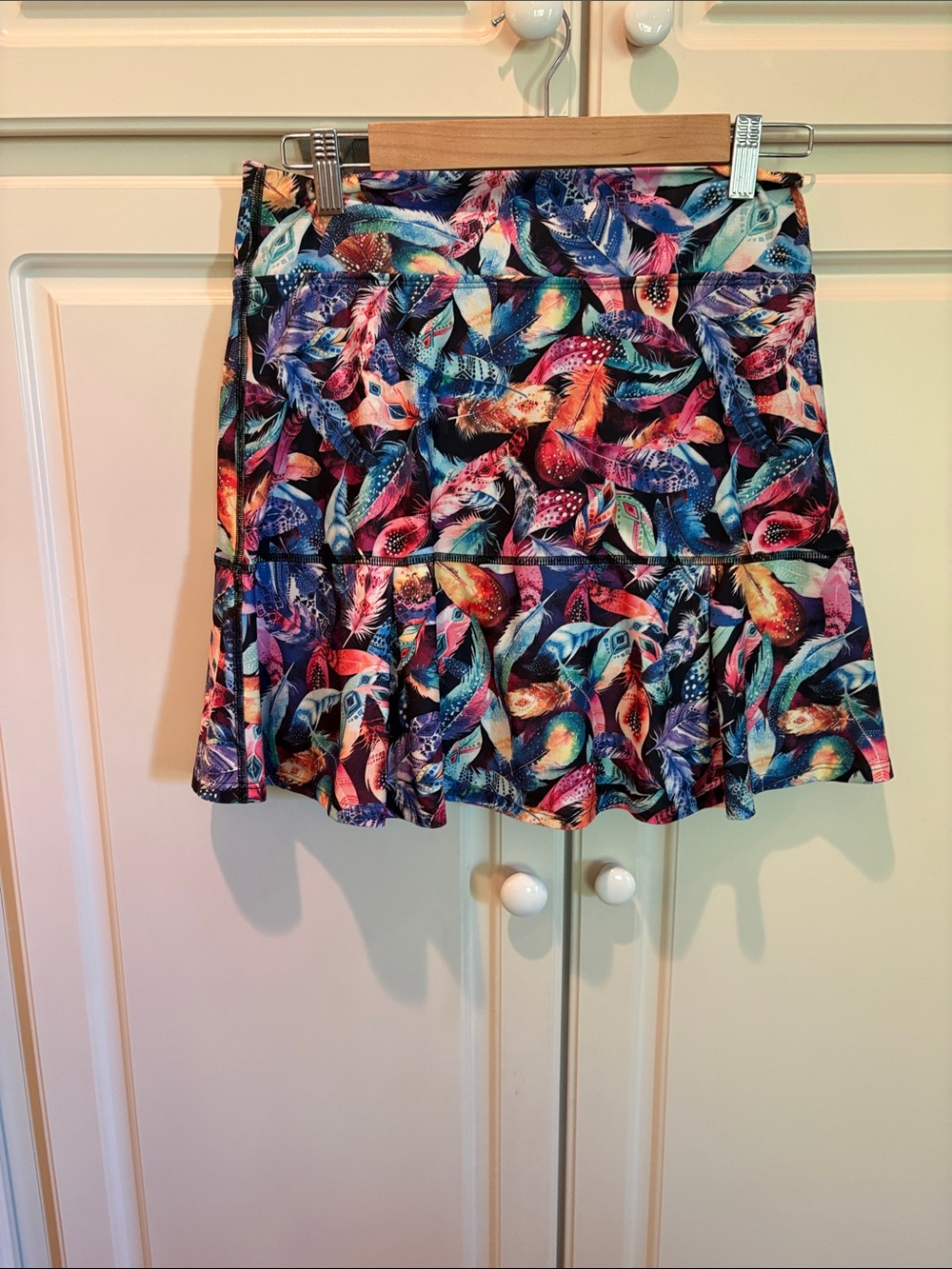 Multicolor Feather-Print Ruffle Mini Skirt - Picture 2 of 2